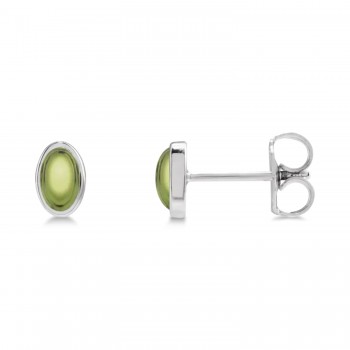 Oval Natural Cabochon Peridot Stud Earrings 14K White Gold (0.32ct)