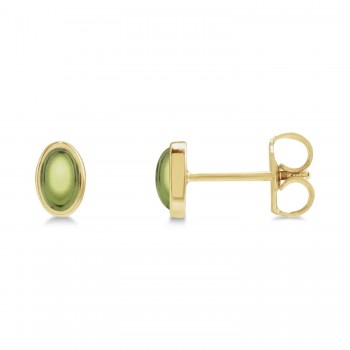Oval Natural Cabochon Peridot Stud Earrings 14K Yellow Gold (0.32ct)