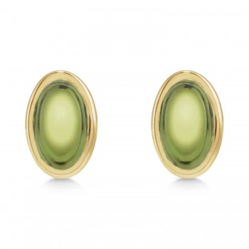 Oval Natural Cabochon Peridot Stud Earrings 14K Yellow Gold (0.32ct)