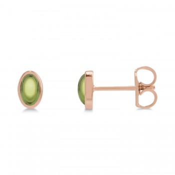 Oval Natural Cabochon Peridot Stud Earrings 14K Rose Gold (0.32ct)