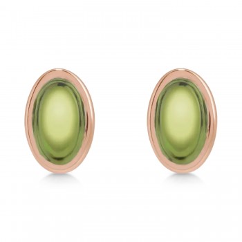 Oval Natural Cabochon Peridot Stud Earrings 14K Rose Gold (0.32ct)