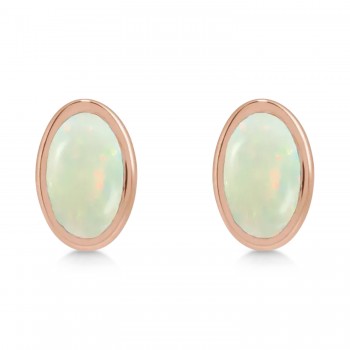 Oval Lab Grown Cabochon White Opal Stud Earrings 14K Rose Gold (0.25ct)