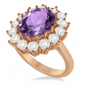 Oval Amethyst & Diamond Accented Ring in 18k Rose Gold (5.40ctw)