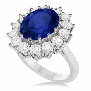 Oval Blue Sapphire & Diamond Accented Ring 18k White Gold (5.40ctw)