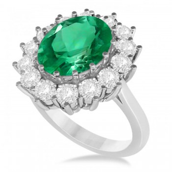 Oval Emerald and Diamond Ring 14k White Gold (5.40ctw)