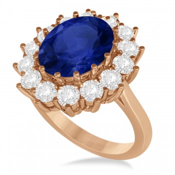 Oval Lab Blue Sapphire & Diamond Accented Ring 14k Rose Gold (5.40ctw)