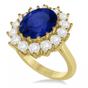 Oval Lab Blue Sapphire & Diamond Accented Ring 14k Yellow Gold (5.40ctw)