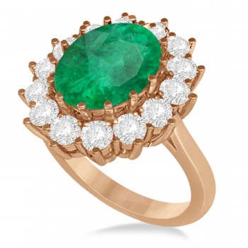 Oval Lab Emerald and Diamond Ring 14k Rose Gold (5.40ctw)