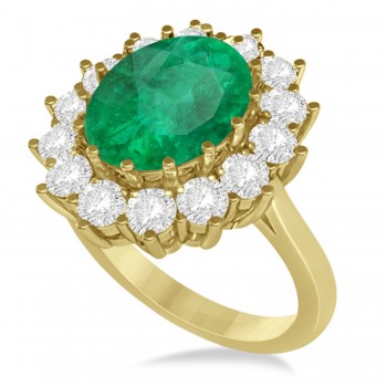 Oval Lab Emerald and Diamond Ring 14k Yellow Gold (5.40ctw)