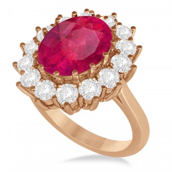 Oval Lab Ruby and Diamond Ring 14k Rose Gold (5.40ctw)