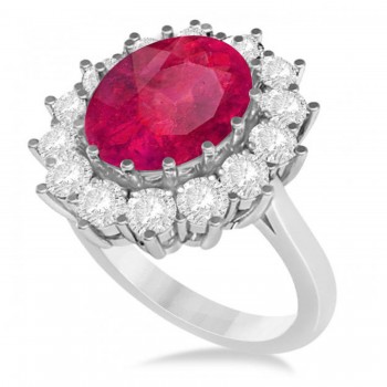 Oval Lab Ruby and Diamond Ring 14k White Gold (5.40ctw)