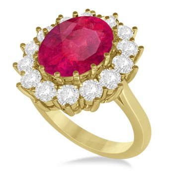 Oval Lab Ruby and Diamond Ring 14k Yellow Gold (5.40ctw)