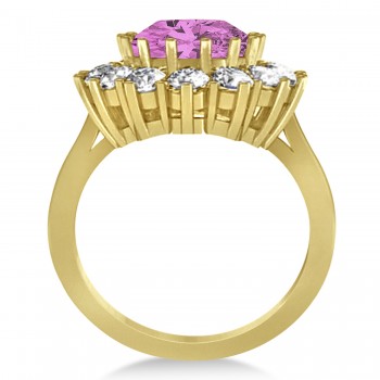 Oval Pink Sapphire & Diamond Accented Ring 14k Yellow Gold (5.40ctw)