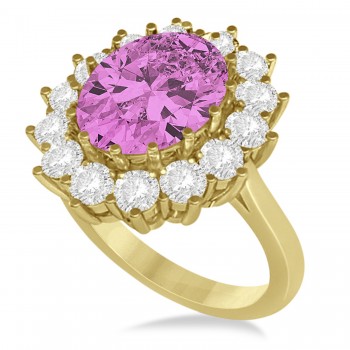 Oval Pink Sapphire & Diamond Accented Ring 18k Yellow Gold (5.40ctw)