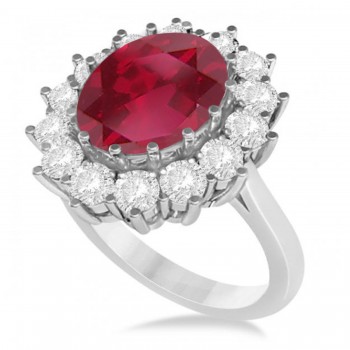 Oval Ruby and Diamond Ring 18k White Gold (5.40ctw)