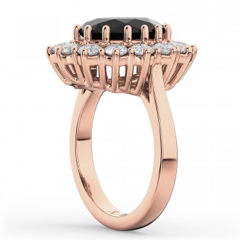 Oval Black Diamond & Diamond Halo Lady Di Ring 14k Rose Gold (6.40ct)