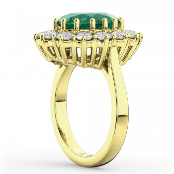 Oval Emerald & Diamond Halo Lady Di Ring 14k Yellow Gold (6.40ct)