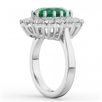 Oval Emerald & Diamond Halo Lady Di Ring Platinum (6.40ct)
