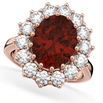 Oval Garnet & Diamond Halo Lady Di Ring 14k Rose Gold (6.40ct)