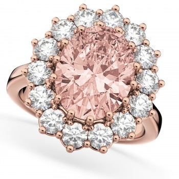 Oval Morganite & Diamond Halo Lady Di Ring 18k Rose Gold (6.40ct)