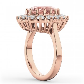 Oval Morganite & Diamond Halo Lady Di Ring 18k Rose Gold (6.40ct)