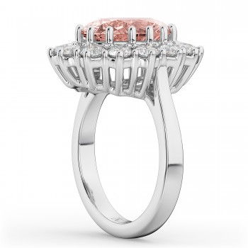 Oval Morganite & Diamond Halo Lady Di Ring 18k White Gold (6.40ct)