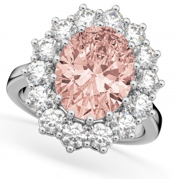 Oval Morganite & Diamond Halo Lady Di Ring Platinum (6.40ct)