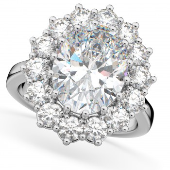 Oval Moissanite & Diamond Halo Lady Di Ring 14k White Gold (6.40ct)