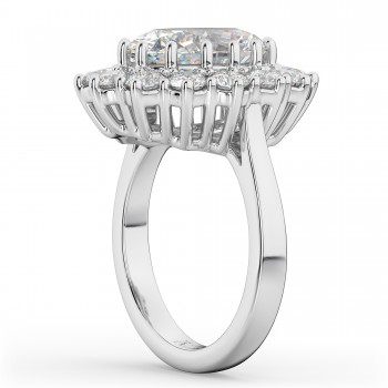 Oval Moissanite & Diamond Halo Lady Di Ring Platinum (6.40ct)