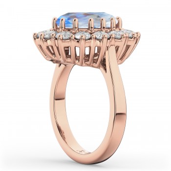 Oval Moonstone & Diamond Halo Lady Di Ring 14k Rose Gold (6.40ct)