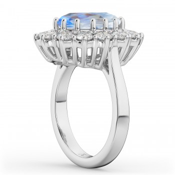 Oval Moonstone & Diamond Halo Lady Di Ring 14k White Gold (6.40ct)