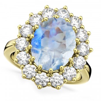 Oval Moonstone & Diamond Halo Lady Di Ring 14k Yellow Gold (6.40ct)