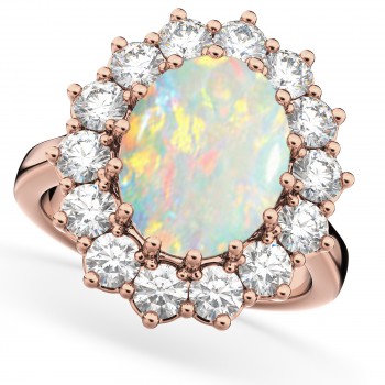 Oval Opal & Diamond Halo Lady Di Ring 18k Rose Gold (6.40ct)