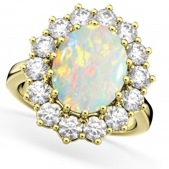 Oval Opal & Diamond Halo Lady Di Ring 18k Yellow Gold (6.40ct)