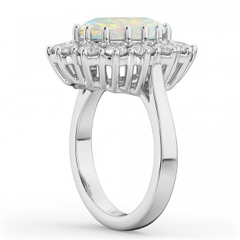 Oval Opal & Diamond Halo Lady Di Ring Platinum (6.40ct)