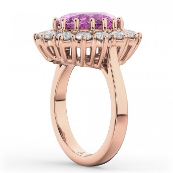 Oval Pink Sapphire & Diamond Halo Lady Di Ring 14k Rose Gold (6.40ct)