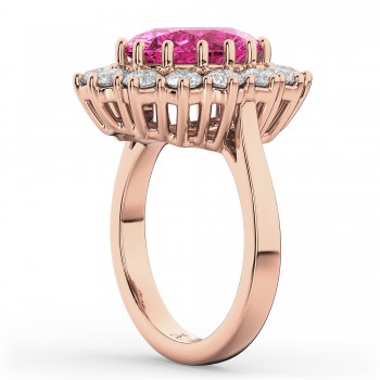 Oval Pink Tourmaline & Diamond Halo Lady Di Ring 14k Rose Gold (6.40ct)