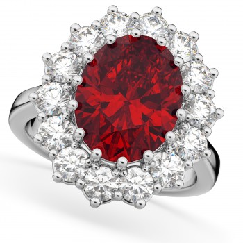 Oval Ruby & Diamond Halo Lady Di Ring Platinum (6.40ct)