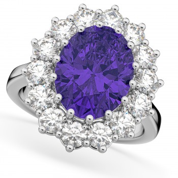 Oval Tanzanite & Diamond Halo Lady Di Ring Platinum (6.40ct)