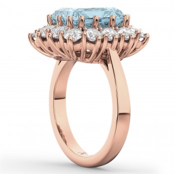 Emerald Cut Aquamarine & Diamond Lady Di Ring 14k Rose Gold (5.68ct)