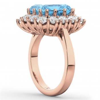 Emerald Cut Blue Topaz & Diamond Lady Di Ring 14k Rose Gold (5.68ct)