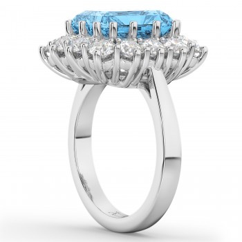 Emerald Cut Blue Topaz & Diamond Lady Di Ring 14k White Gold (5.68ct)