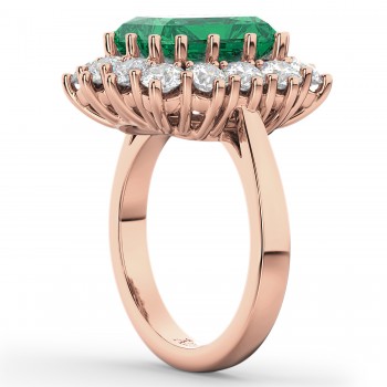 Emerald Cut Lab Emerald & Diamond Lady Di Ring 14k Rose Gold (5.68ct)