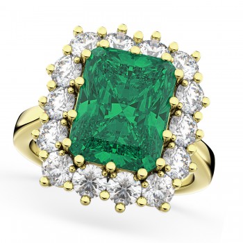 Emerald Cut Lab Emerald & Diamond Lady Di Ring 14k Yellow Gold (5.68ct)
