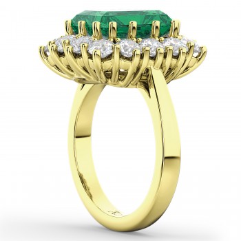 Emerald Cut Lab Emerald & Diamond Lady Di Ring 18k Yellow Gold (5.68ct)