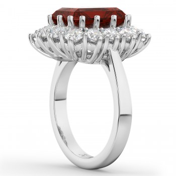 Emerald Cut Garnet & Diamond Lady Di Ring 14k White Gold (5.68ct)