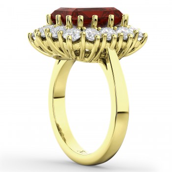 Emerald Cut Garnet & Diamond Lady Di Ring 14k Yellow Gold 5.68ct