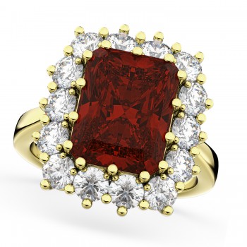 Emerald Cut Garnet & Diamond Lady Di Ring 18k Yellow Gold (5.68ct)