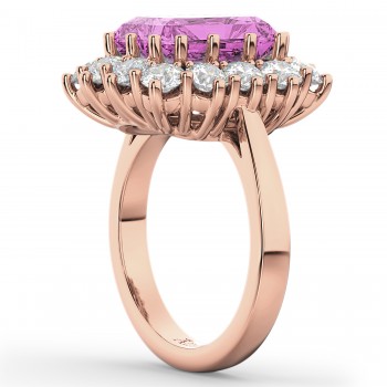 Emerald Cut Lab Pink Sapphire & Diamond Lady Di Ring 14k Rose Gold (5.68ct)