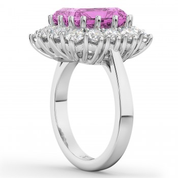 Emerald Cut Lab Pink Sapphire & Diamond Lady Di Ring 14k White Gold (5.68ct)